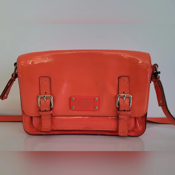 Kate Spade Neon Coral New York Flicker Ellie Patent Leather Clutch Crossbody Bag - Picture 2 of 10
